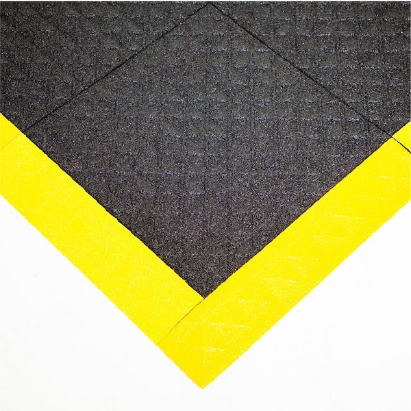 Antifatigue Mat, 44 inch L x 44 inch W, Black Tiles / Yellow Border